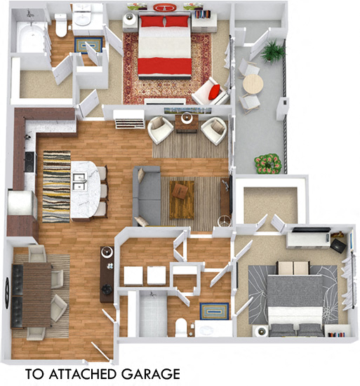 Floor plan for 2 beds, 2 baths, 1177 sqft